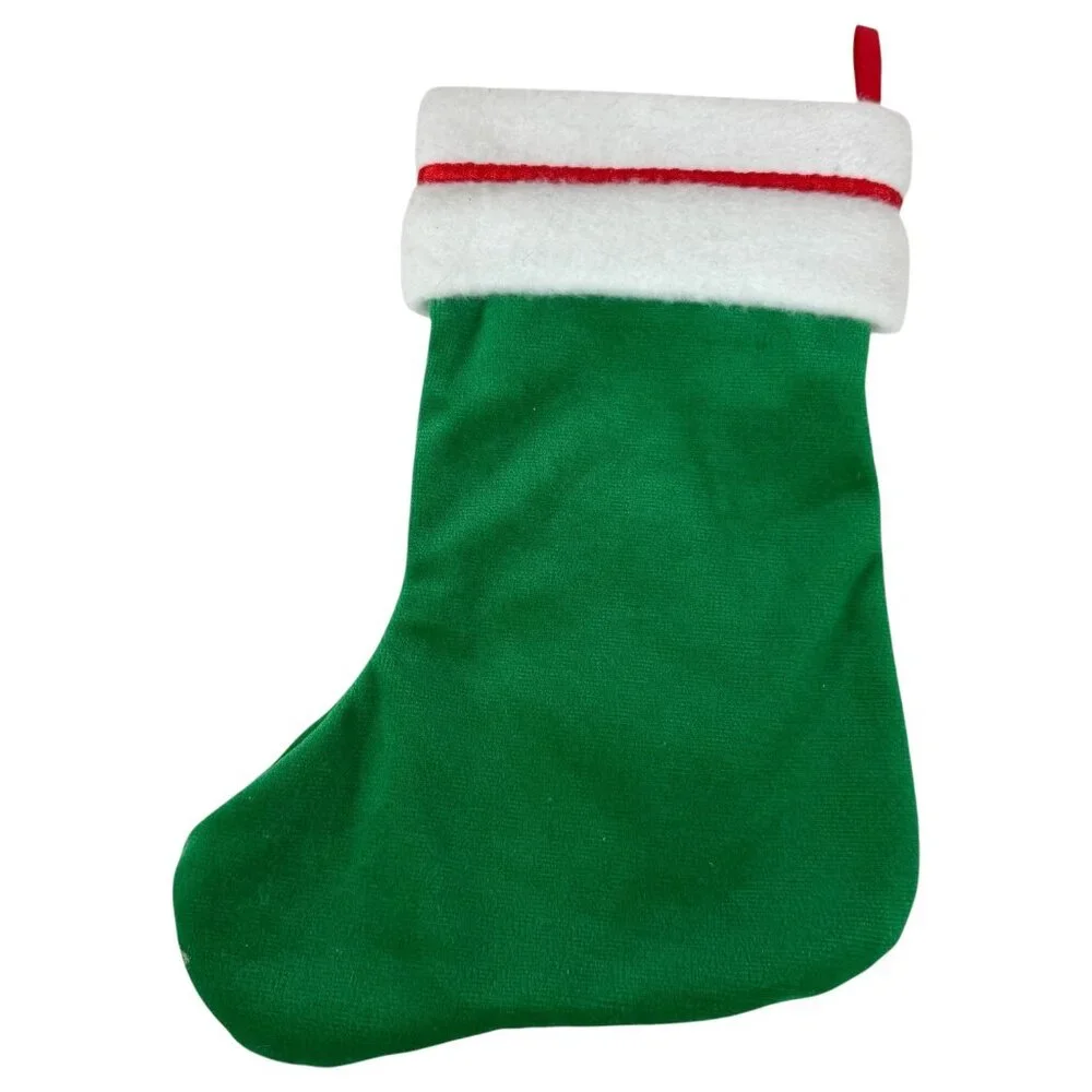 Babys‎ First Christmas Stocking Green Sock With Bear Applique & Photo Holder 10”